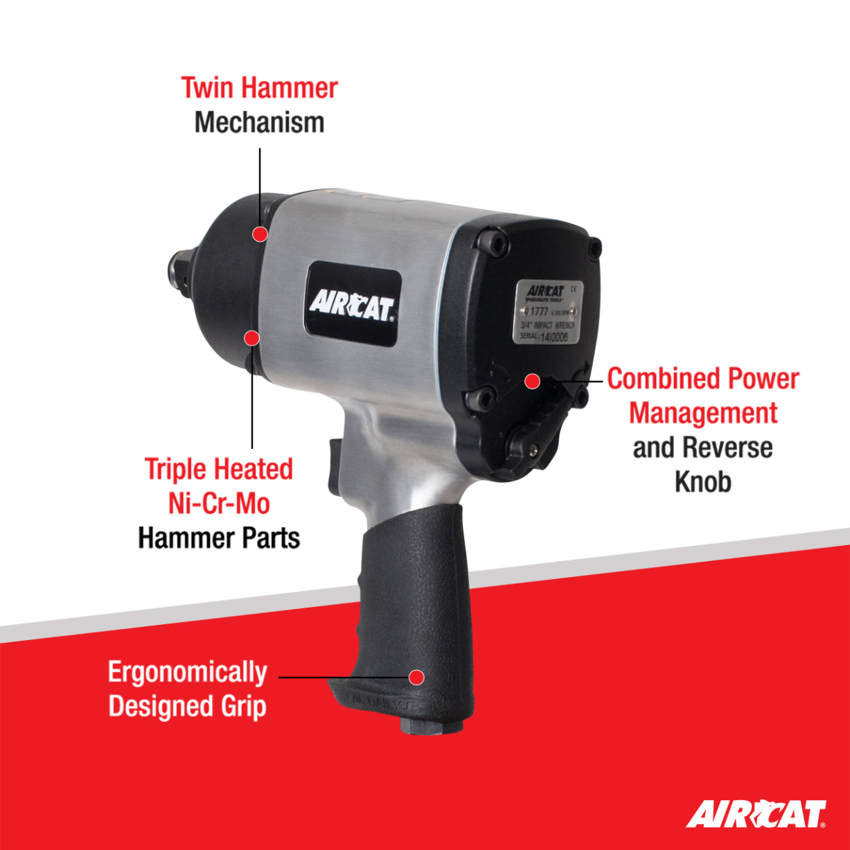 AIRCAT 1777: 3/4-Inch Impact Wrench with Refined Design Twin Hammer 1,600 ft-lbs