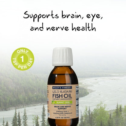 Wiley's Finest Wild Alaskan Fish Oil - Summit DHA Liquid, 2140mg DHA + 460mg EPA Omega-3s, Wild-Caught Alaskan, 25 Servings