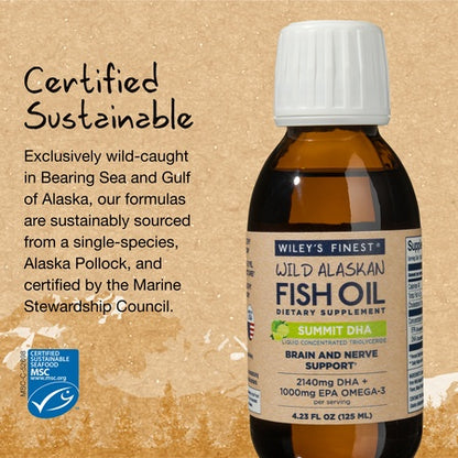 Wiley's Finest Wild Alaskan Fish Oil - Summit DHA Liquid, 2140mg DHA + 460mg EPA Omega-3s, Wild-Caught Alaskan, 25 Servings