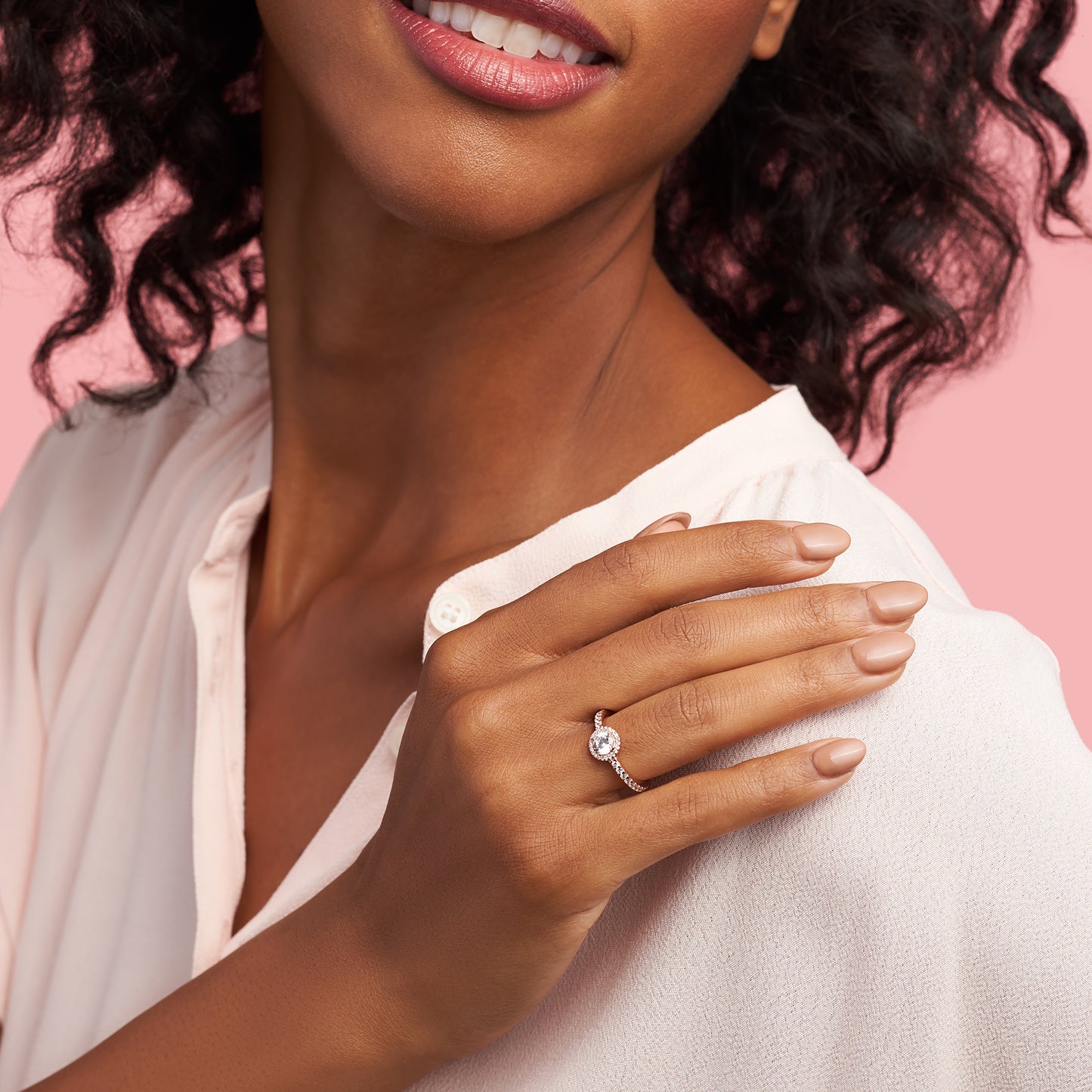 PANDORA Jewelry Classic Sparkle Halo Cubic Zirconia Ring in Rose, Size 6, With Gift Box