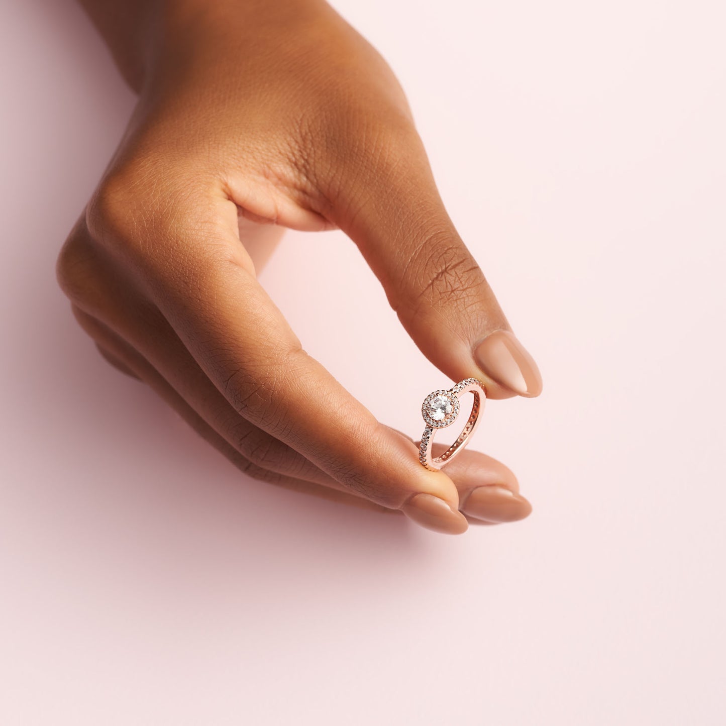 PANDORA Jewelry Classic Sparkle Halo Cubic Zirconia Ring in Rose, Size 6, With Gift Box