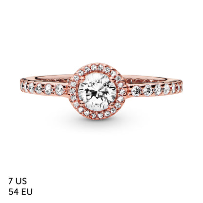 PANDORA Jewelry Classic Sparkle Halo Cubic Zirconia Ring in Rose, Size 7, With Gift Box
