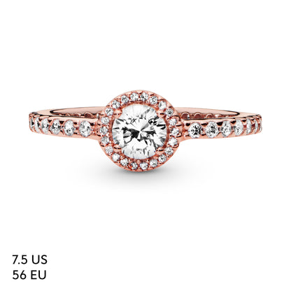 PANDORA Jewelry Classic Sparkle Halo Cubic Zirconia Ring in Rose, Size 7.5, With Gift Box