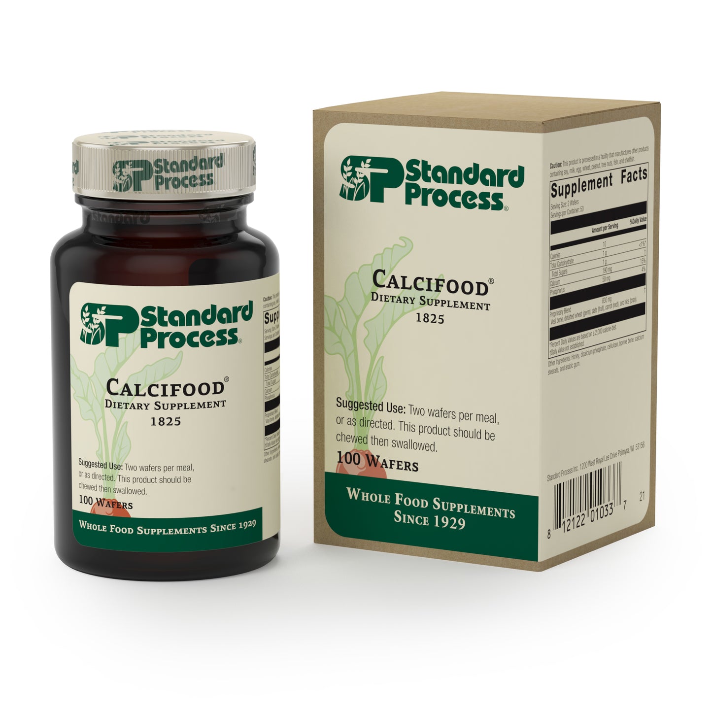 Standard Process Calcifood - Supports Calcium Absorption - Build Bone Strength with Calcium, Phosphorus, Defatted Wheat Germ, Organic Carrot, Date Fruit, Honey, and More - 100 Wafers