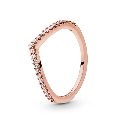 Pandora Jewelry Sparkling Wishbone Cubic Zirconia Ring in Pandora Rose, Size 3.75, With Gift Box
