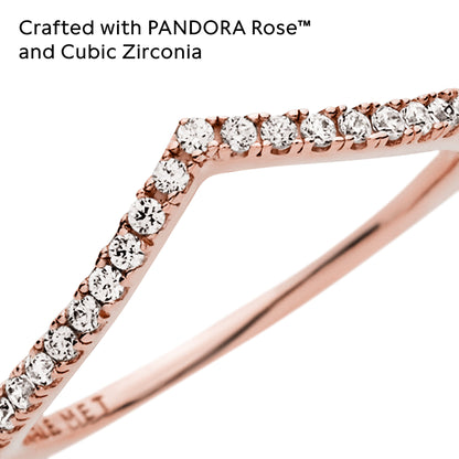 Pandora Jewelry Sparkling Wishbone Cubic Zirconia Ring in Pandora Rose, Size 3.75, With Gift Box