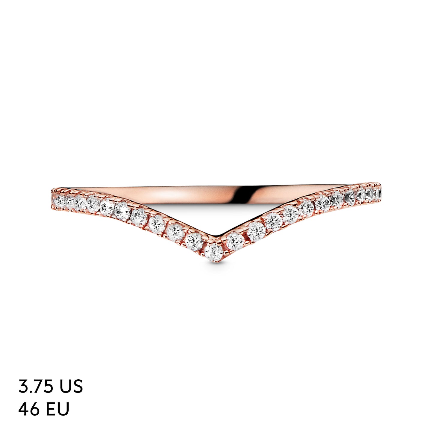 Pandora Jewelry Sparkling Wishbone Cubic Zirconia Ring in Pandora Rose, Size 3.75, With Gift Box