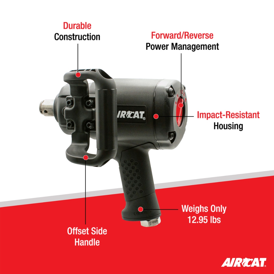 AIRCAT 1870-P 1-Inch Super Duty Composite Pistol Grip Impact Wrench 2,100 ft-lbs