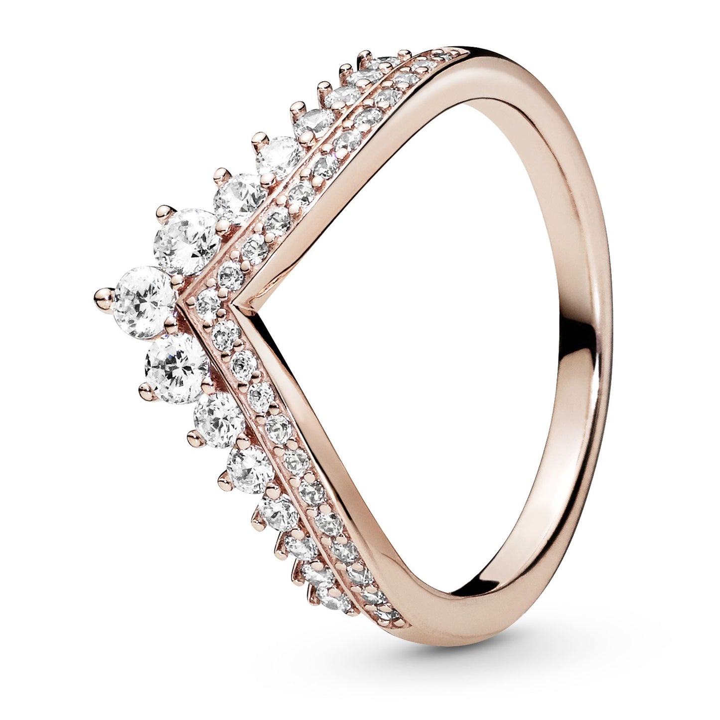 PANDORA Jewelry - Princess Sparkling Wishbone Cubic Zirconia Ring - Gift for Her Rose - Size 7, With Gift Box