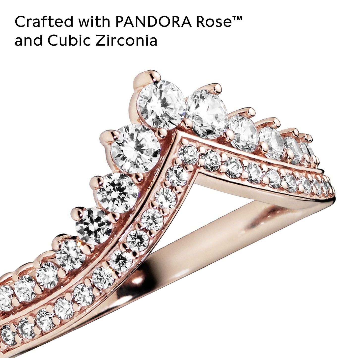 PANDORA Jewelry - Princess Sparkling Wishbone Cubic Zirconia Ring - Gift for Her Rose - Size 7.5, With Gift Box