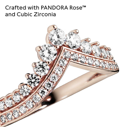 PANDORA Jewelry - Princess Sparkling Wishbone Cubic Zirconia Ring - Gift for Her Rose - Size 7.5, With Gift Box
