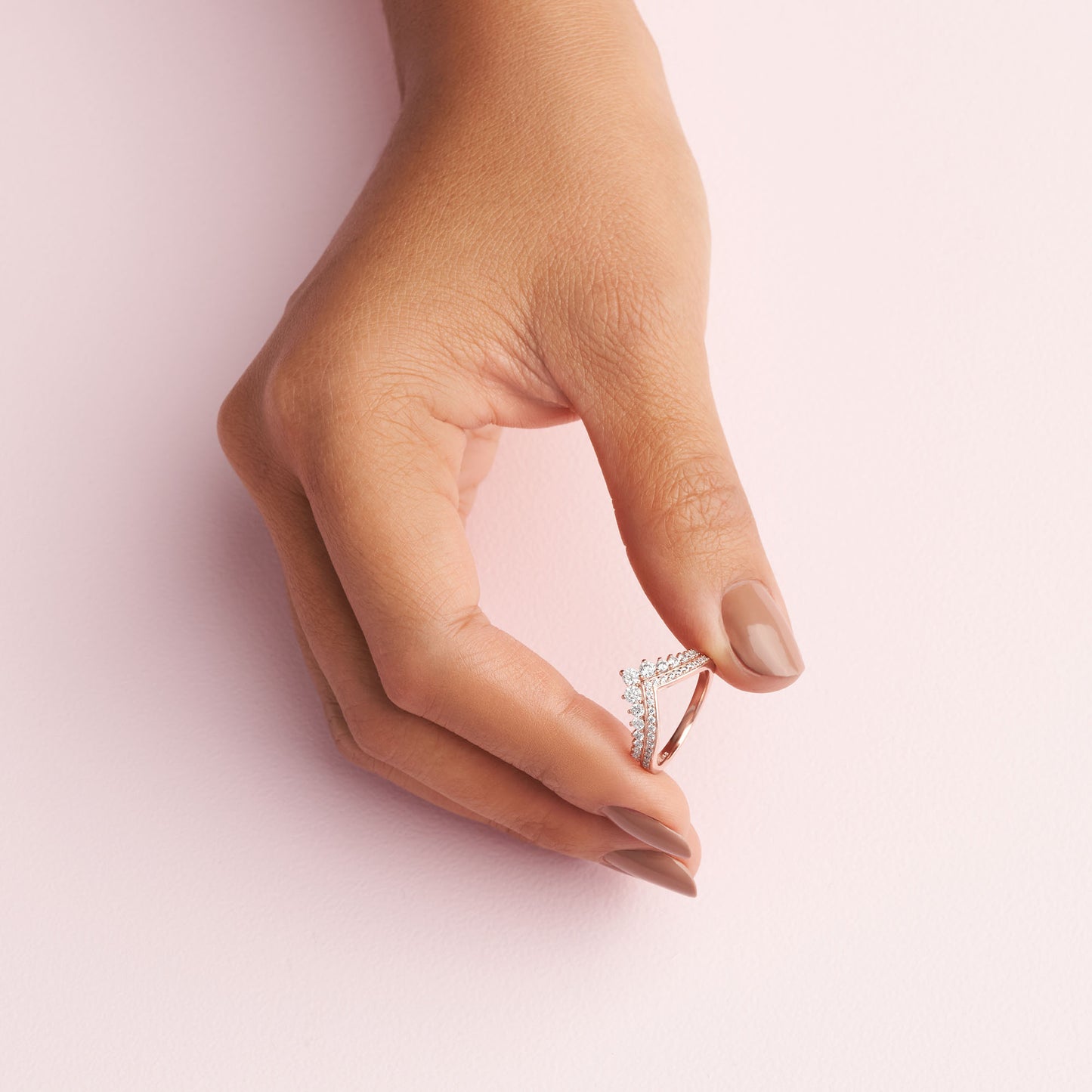 PANDORA Jewelry - Princess Sparkling Wishbone Cubic Zirconia Ring - Gift for Her Rose - Size 7, With Gift Box