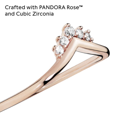 Pandora Jewelry Tiara Wishbone Cubic Zirconia Ring in Pandora Rose, Size 5, With Gift Box