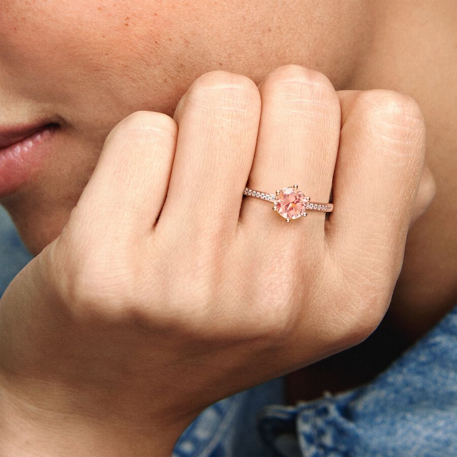 Pandora Pink Sparkling Crown Solitaire Ring, Size 60,with Gift Box