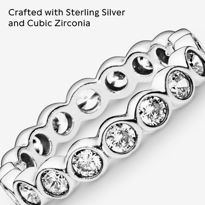 PANDORA Jewelry Band of Stones Cubic Zirconia Ring in Sterling Silver, Size 8.5, With Gift Box
