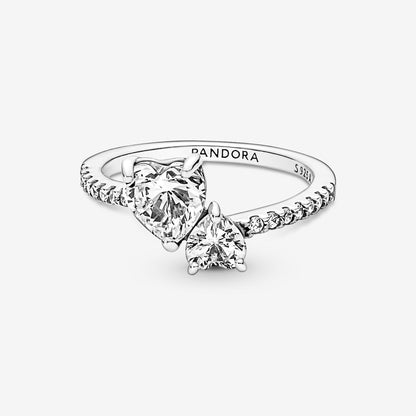 PANDORA Double Heart Sparkling Ring, Size 48, With Gift Box