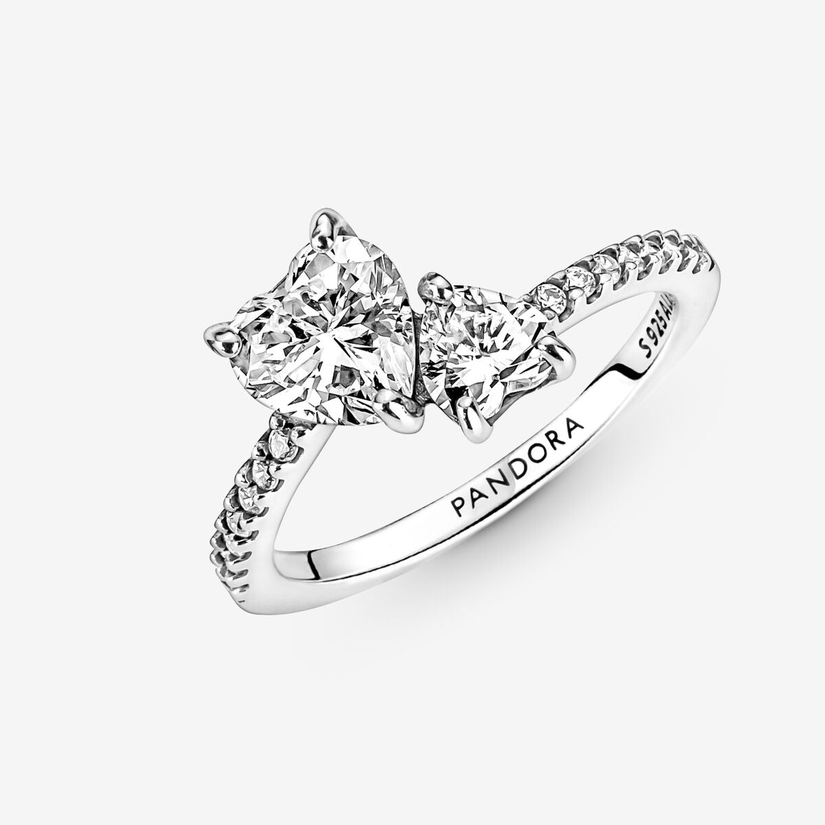 PANDORA Double Heart Sparkling Ring, Size 48, With Gift Box