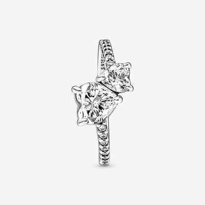 PANDORA Double Heart Sparkling Ring, Size 48, With Gift Box