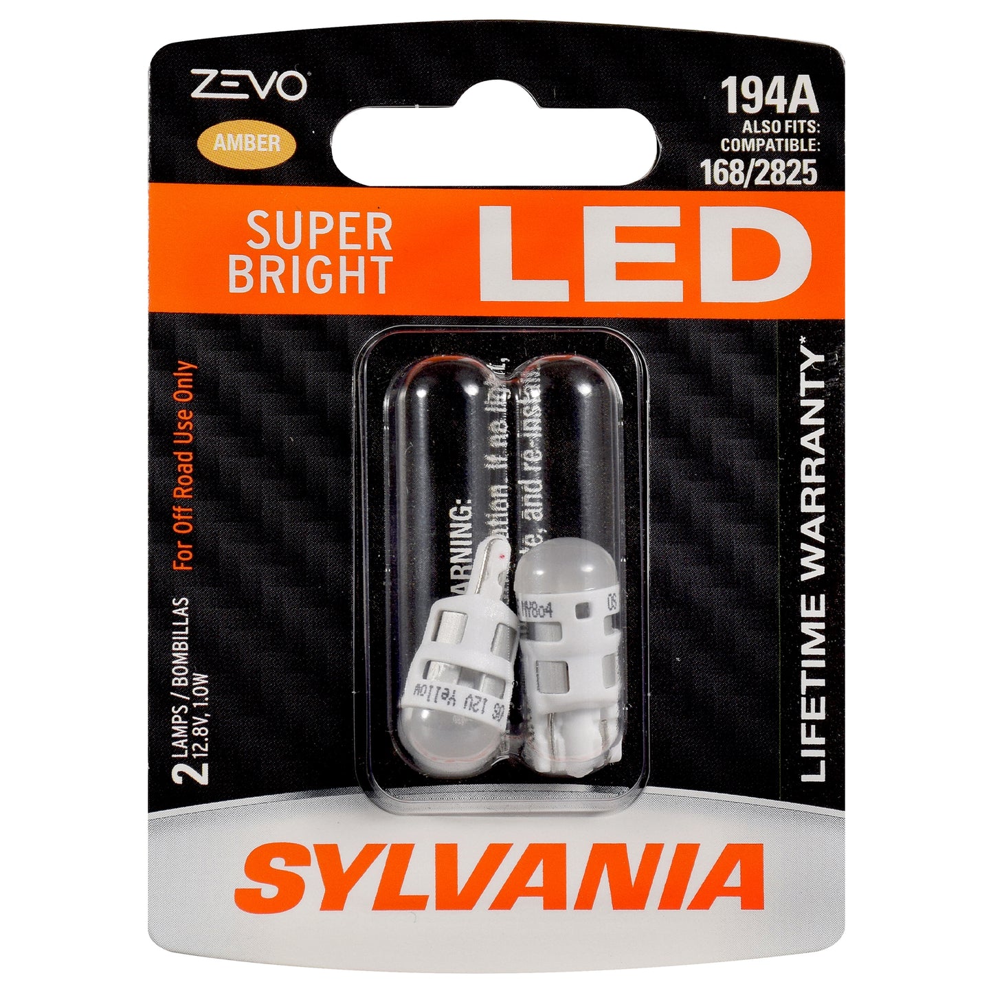 Sylvania Zevo 194 Amber T10 W5W Socket LED Super Bright Interior Exterior Vehicle Car Lighting Applications Light Bulb Set (2 Pack)