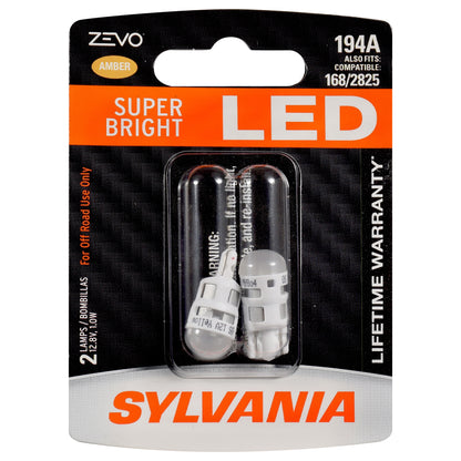 Sylvania Zevo 194 Amber T10 W5W Socket LED Super Bright Interior Exterior Vehicle Car Lighting Applications Light Bulb Set (2 Pack)