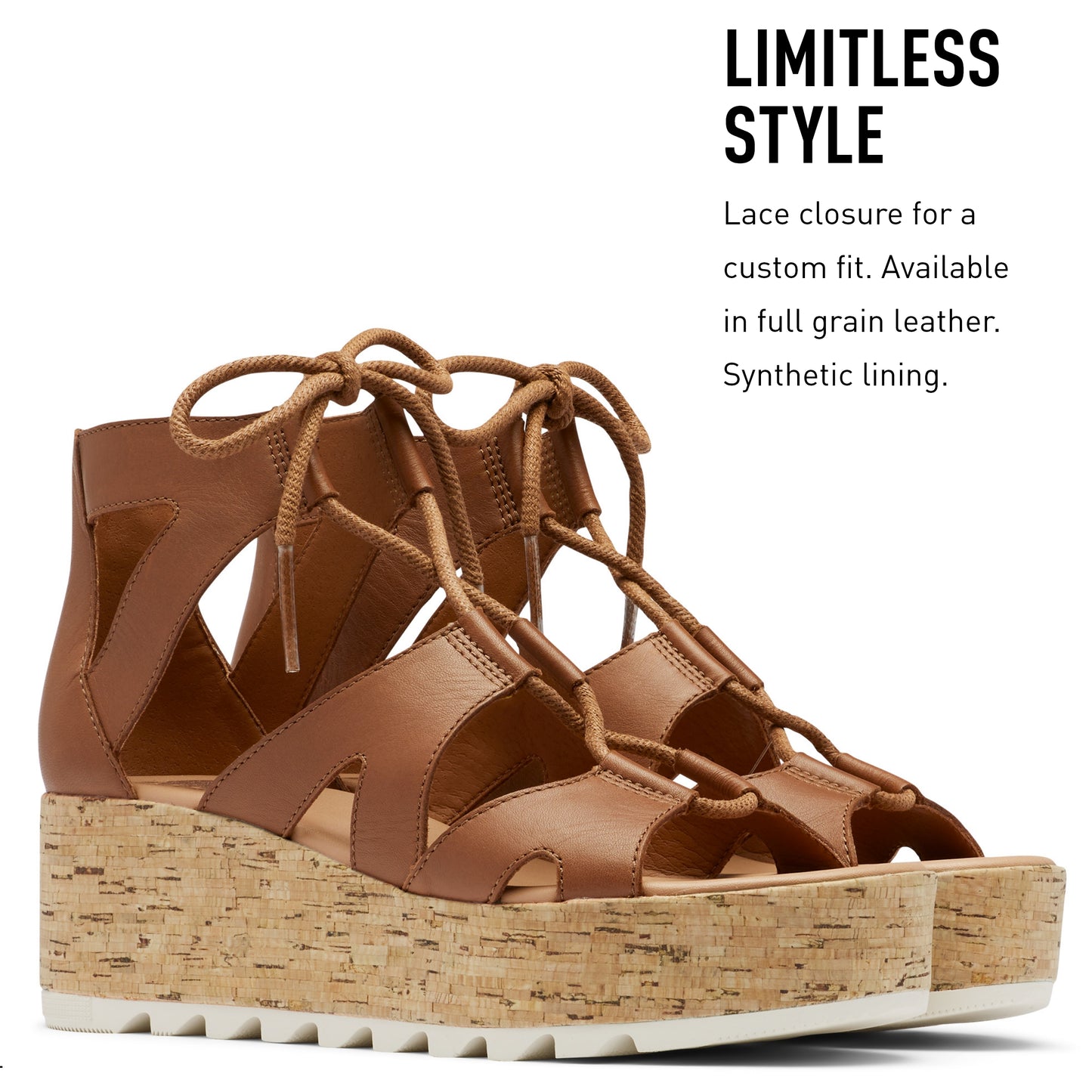 SOREL Women's Cameron Flatform Lace Sandals - Velvet Tan, Chalk - Size 5.5
