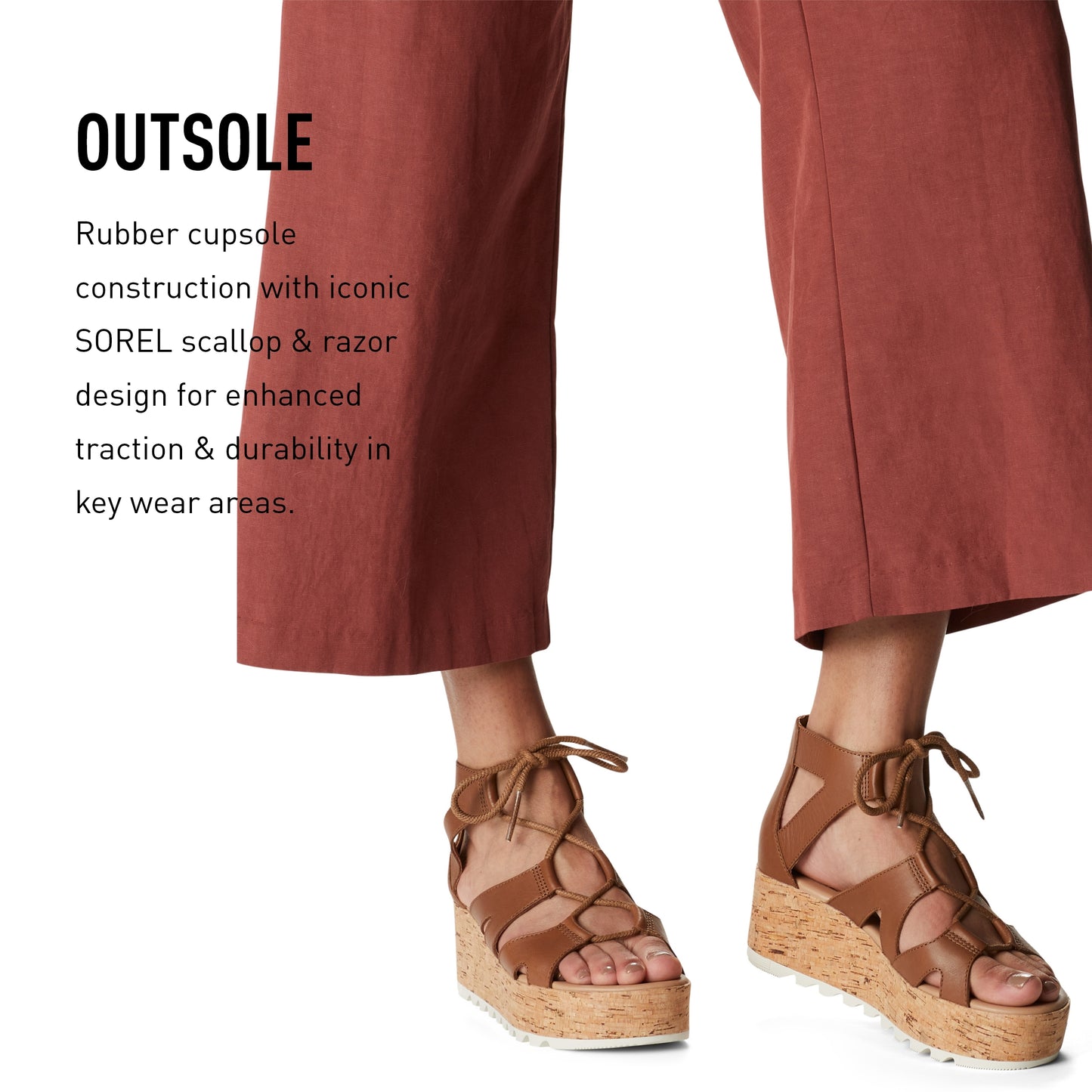 SOREL Women's Cameron Flatform Lace Sandals - Velvet Tan, Chalk - Size 8.5