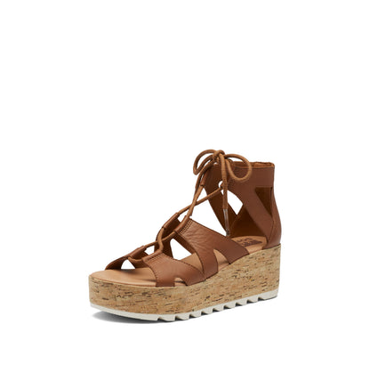SOREL Women's Cameron Flatform Lace Sandals - Velvet Tan, Chalk - Size 12