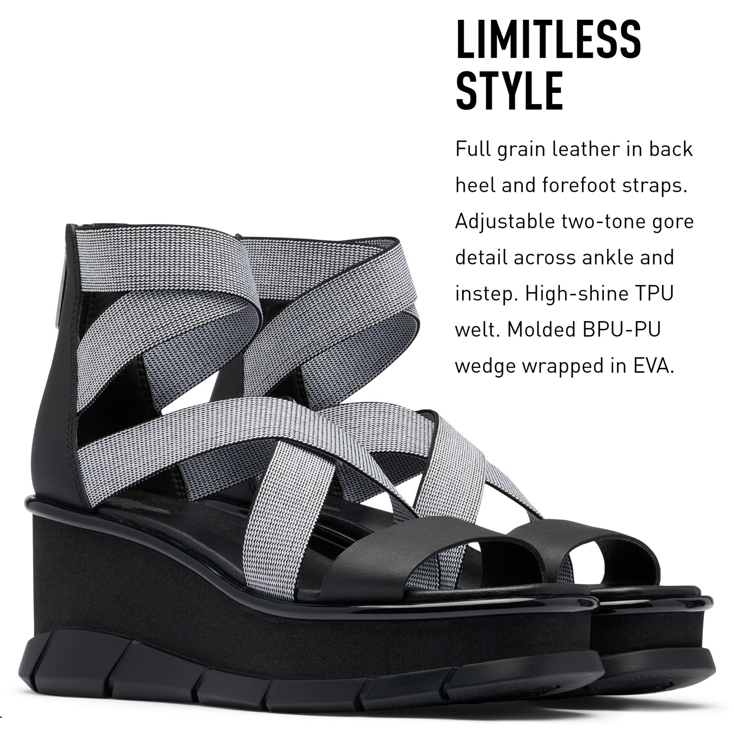SOREL Women's Joanie III Sport Strap Sandals - Black, White - Size 7.5