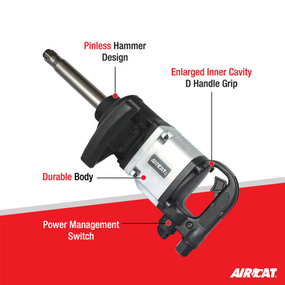 AIRCAT 1992 1-Inch Straight Impact Wrench with 8-Inch Extended Anvil 2,000 ft-lbs