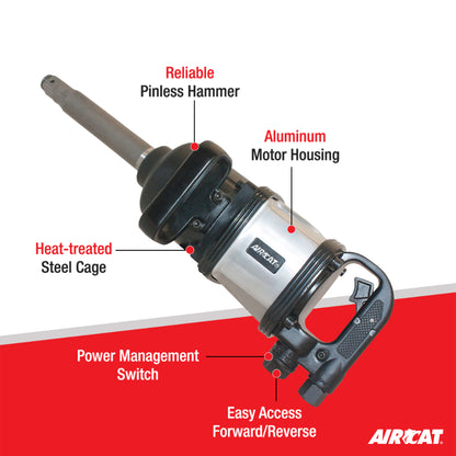 AIRCAT 1994 1-Inch Super Duty Straight Impact Wrench with 8-Inch Extended Anvil 2,500 ft-lbs