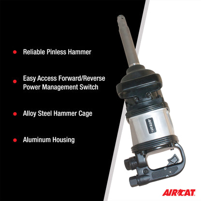 AIRCAT 1994 1-Inch Super Duty Straight Impact Wrench with 8-Inch Extended Anvil 2,500 ft-lbs