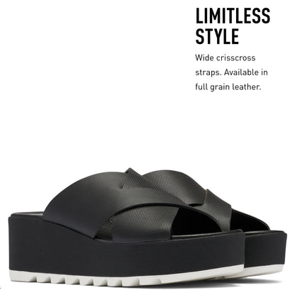 SOREL Women's Cameron Flatform Mule Sandals - Black, Sea Salt - Size 9