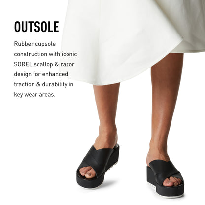 SOREL Women's Cameron Flatform Mule Sandals - Black, Sea Salt - Size 11