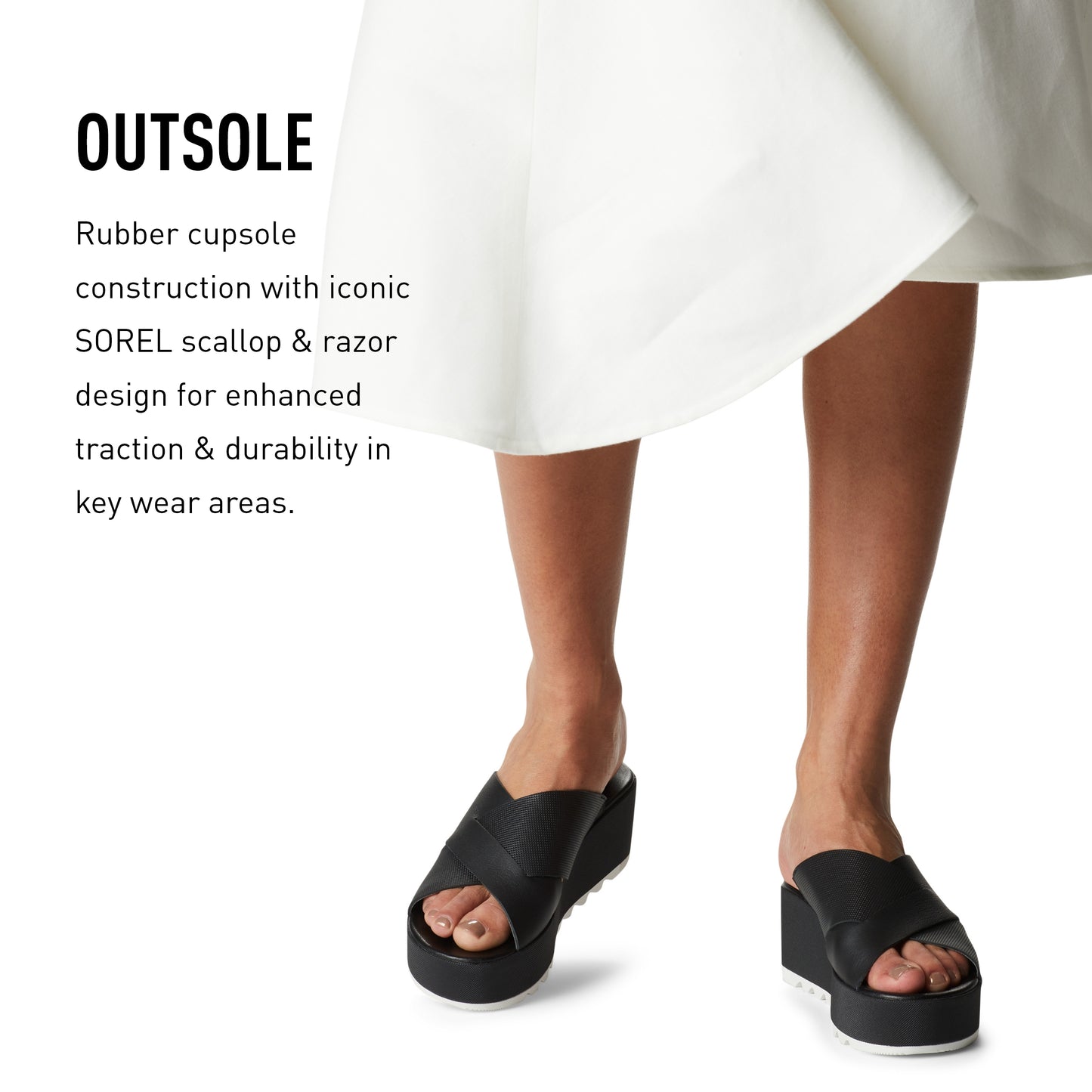 SOREL Women's Cameron Flatform Mule Sandals - Black, Sea Salt - Size 9