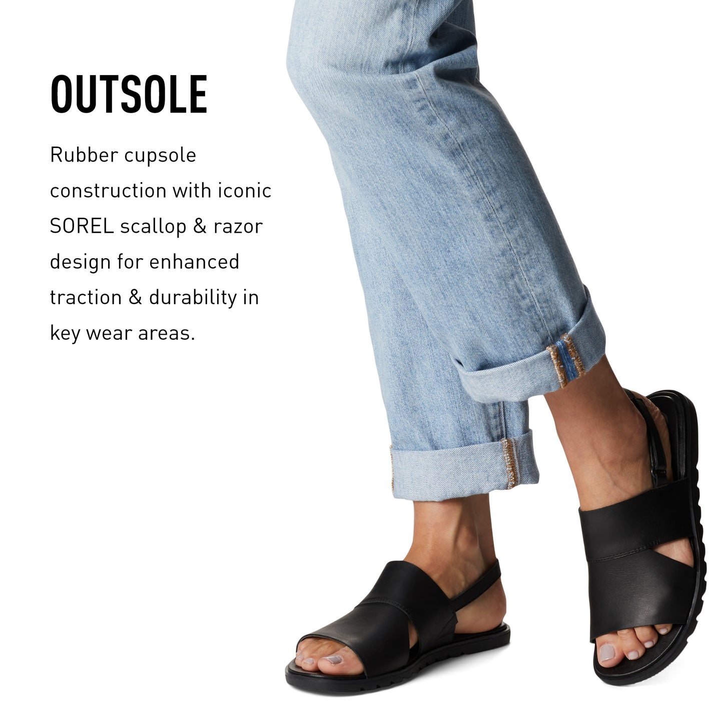 SOREL Women's Ella II Slingback Sandals - Black, White - Size 6