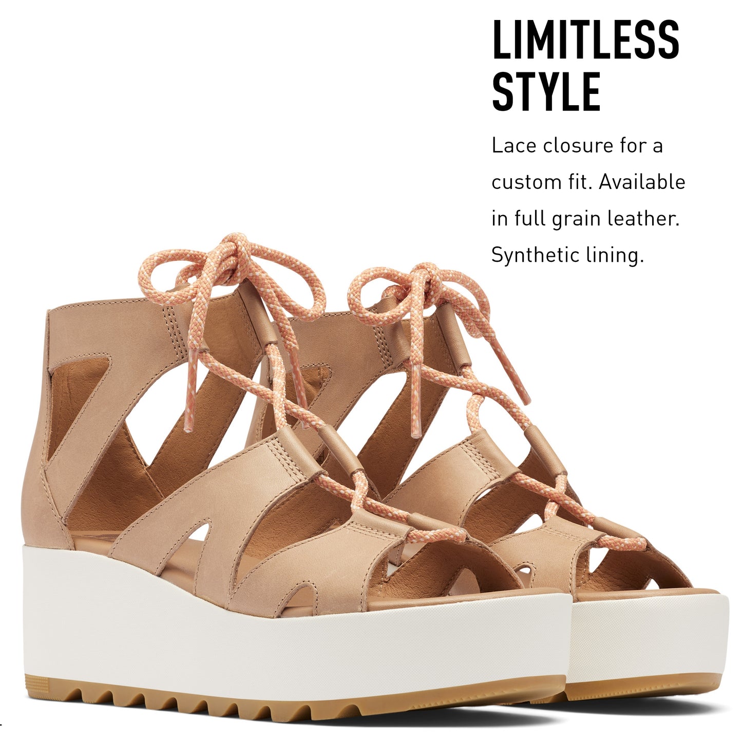 SOREL Women's Cameron Flatform Lace Sandals - Honest Beige - Size 7