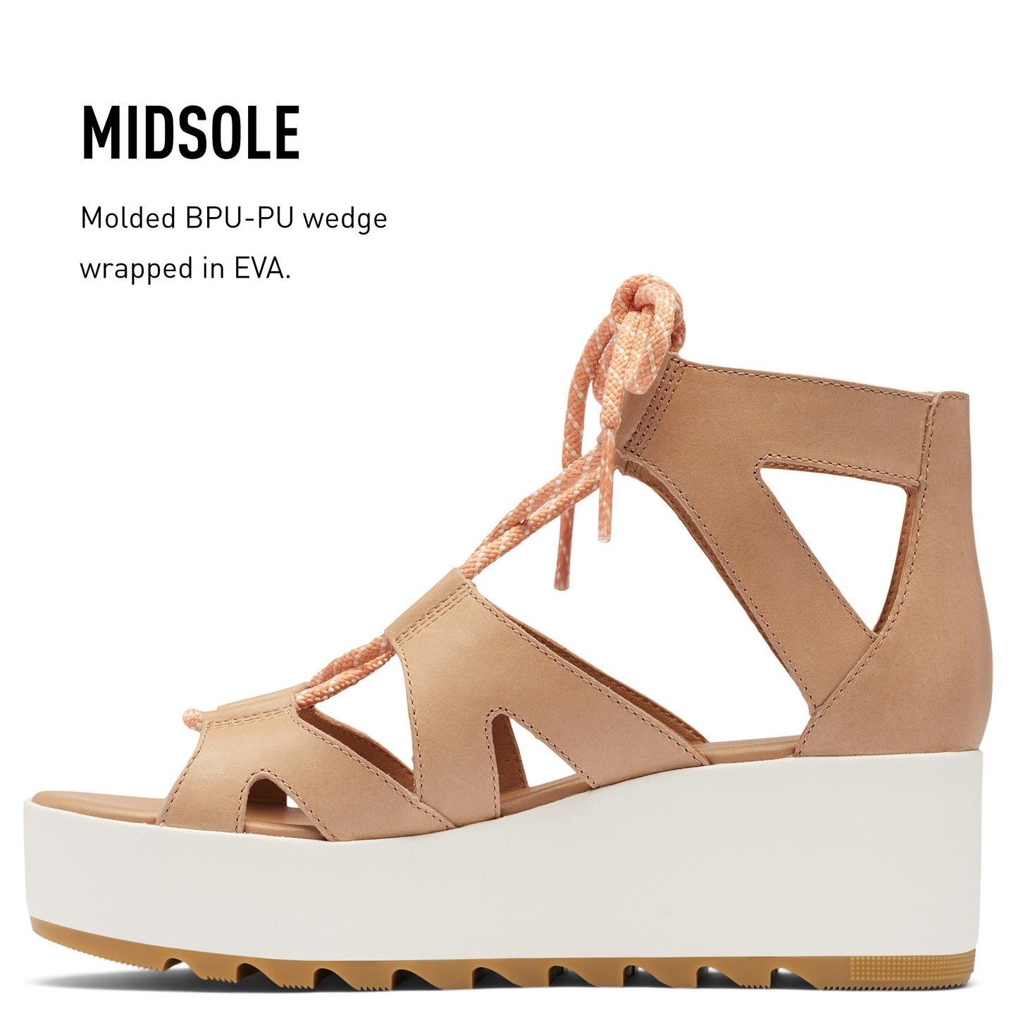 SOREL Women's Cameron Flatform Lace Sandals - Honest Beige - Size 5.5
