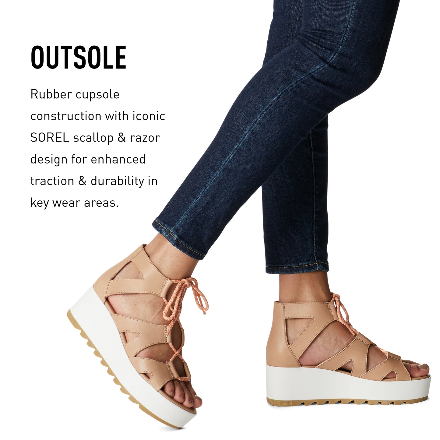 SOREL Women's Cameron Flatform Lace Sandals - Honest Beige - Size 8.5