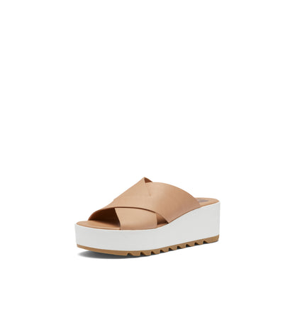 SOREL Women's Cameron Flatform Mule Sandals - Honest Beige, Sea Salt - Size 9.5