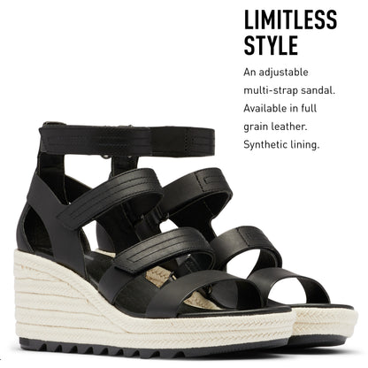 SOREL Women's Cameron Wedge Multistrap Sandals - Black, Chalk - Size 9.5