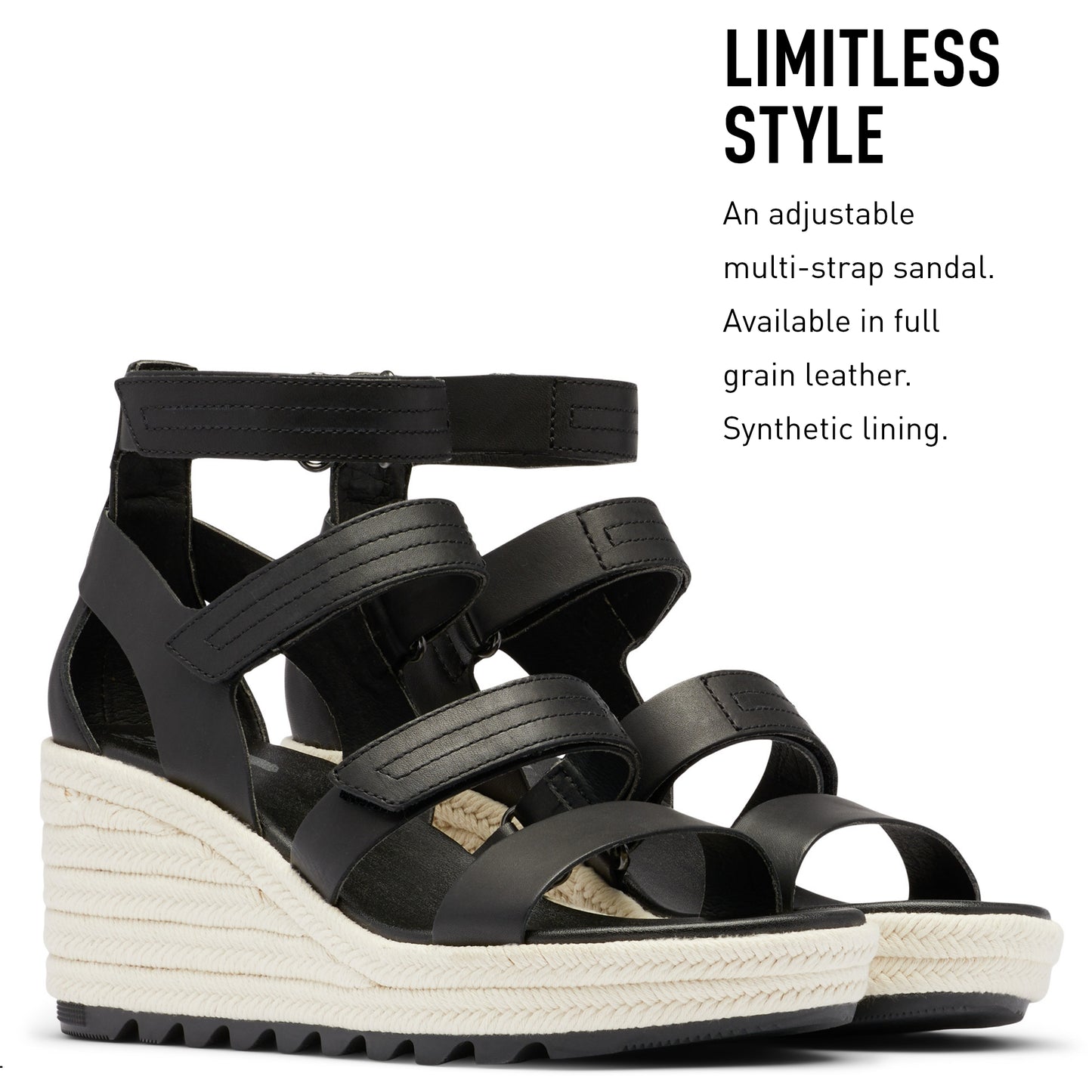 SOREL Women's Cameron Wedge Multistrap Sandals - Black, Chalk - Size 7