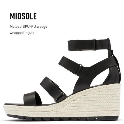 SOREL Women's Cameron Wedge Multistrap Sandals - Black, Chalk - Size 8.5