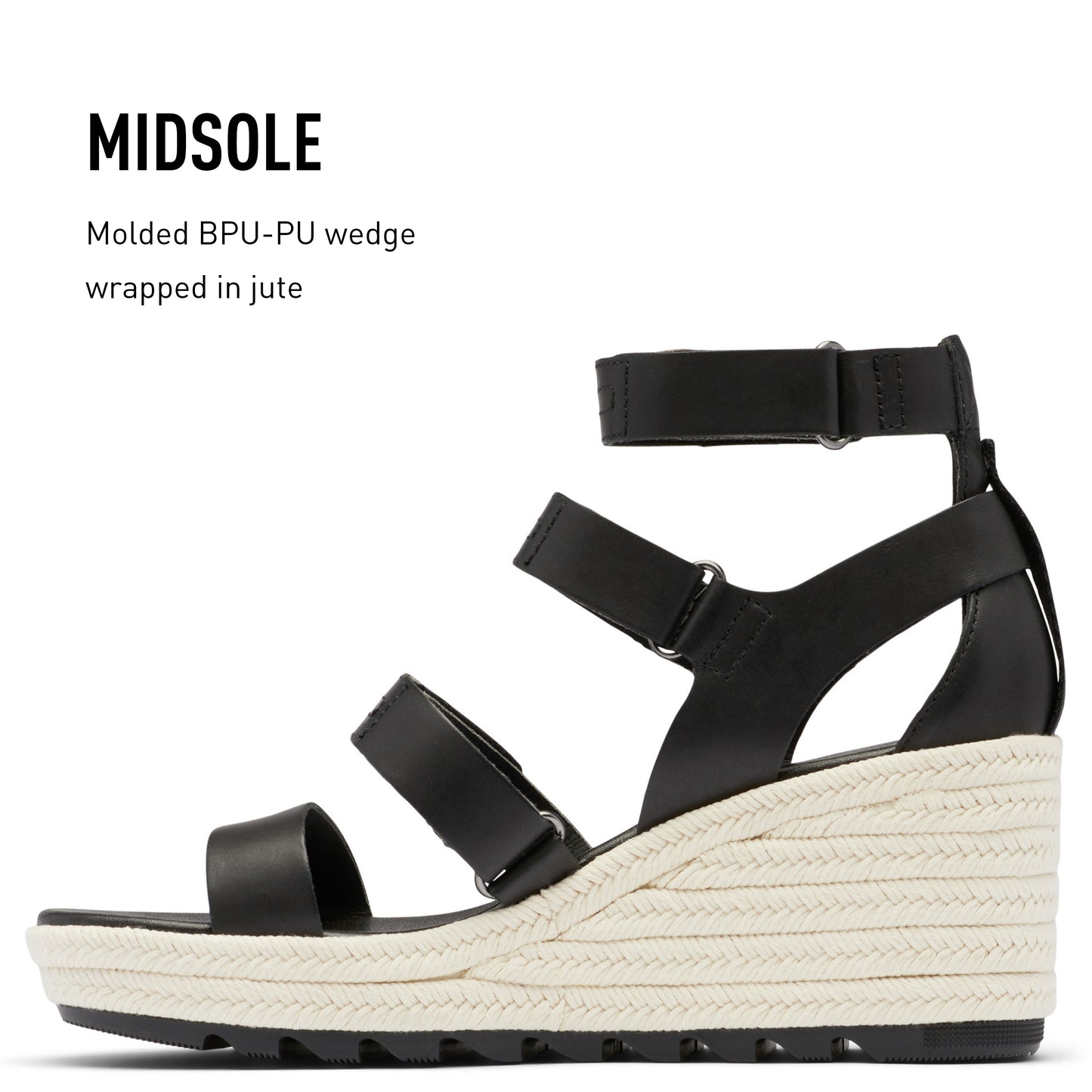 SOREL Women's Cameron Wedge Multistrap Sandals - Black, Chalk - Size 7.5
