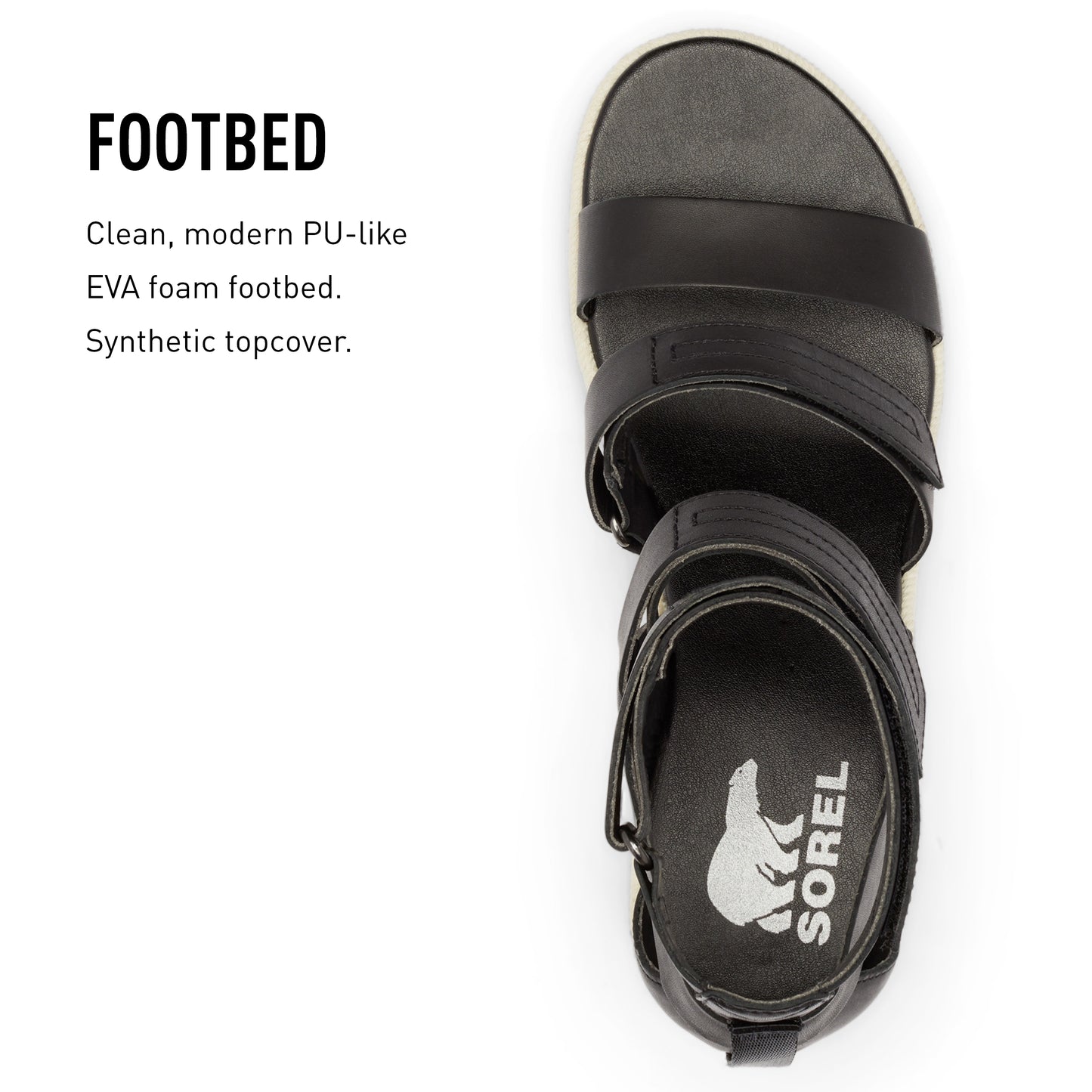 SOREL Women's Cameron Wedge Multistrap Sandals - Black, Chalk - Size 9.5