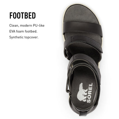 SOREL Women's Cameron Wedge Multistrap Sandals - Black, Chalk - Size 9.5