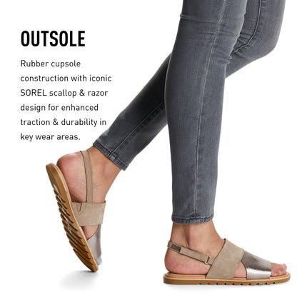 SOREL Women's Ella II Slingback Sandals - Ash Brown, Chalk - Size 7.5