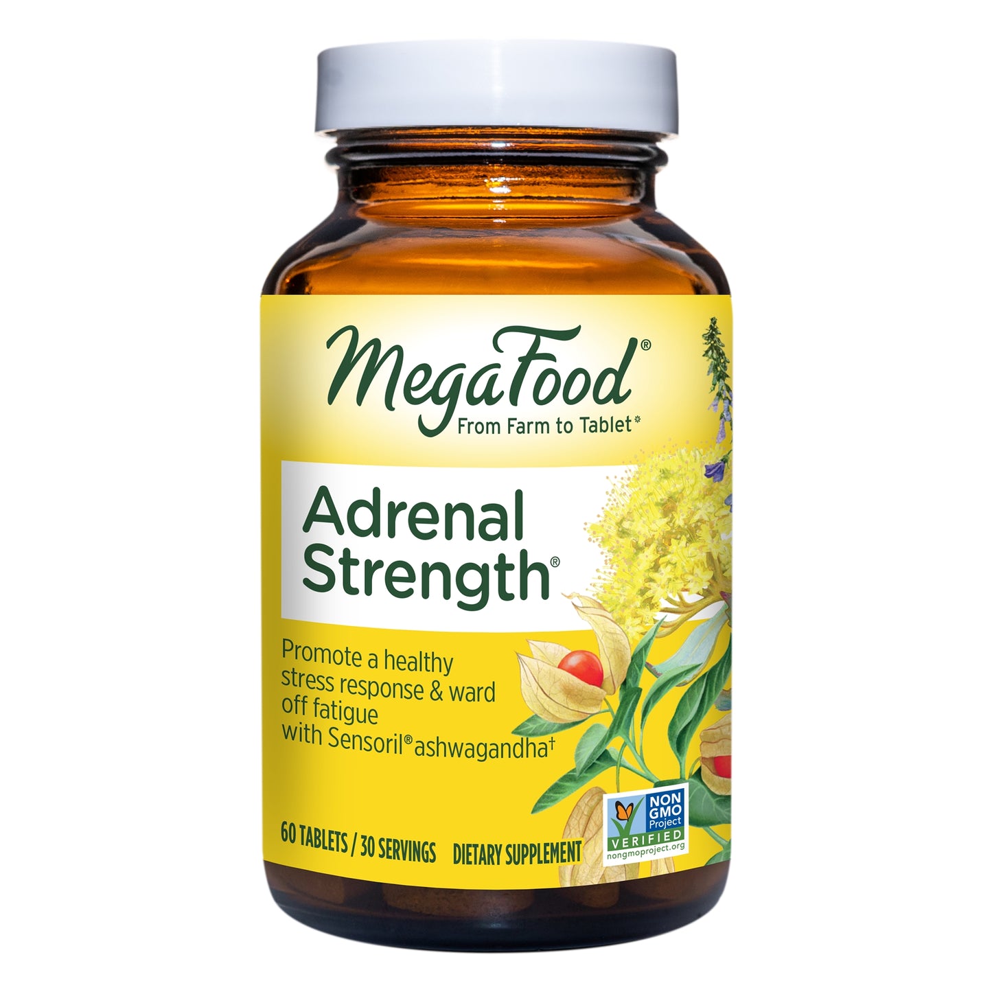 MegaFood Adrenal Strength - Supports Healthy Stress Response - Herbal Supplement with Ashwagandha and Magnesium - Gluten-Free and Made Without Dairy - Vegetarian - 60 Tabs (30 Servings)