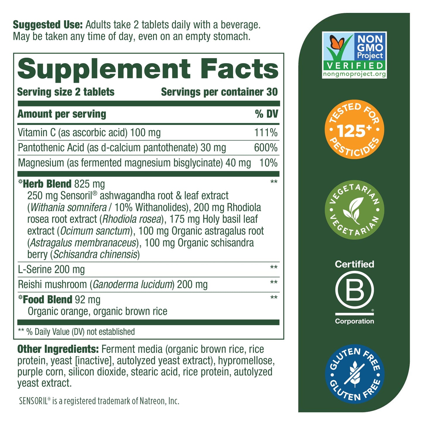 MegaFood Adrenal Strength - Supports Healthy Stress Response - Herbal Supplement with Ashwagandha and Magnesium - Gluten-Free and Made Without Dairy - Vegetarian - 60 Tabs (30 Servings)