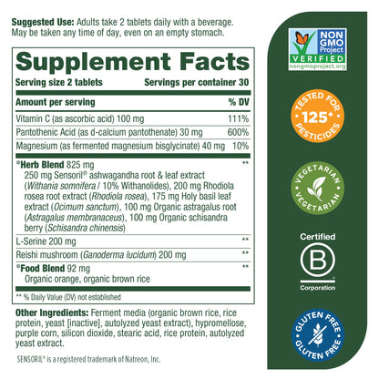 MegaFood Adrenal Strength - Supports Healthy Stress Response - Herbal Supplement with Ashwagandha and Magnesium - Gluten-Free and Made Without Dairy - Vegetarian - 60 Tabs (30 Servings)
