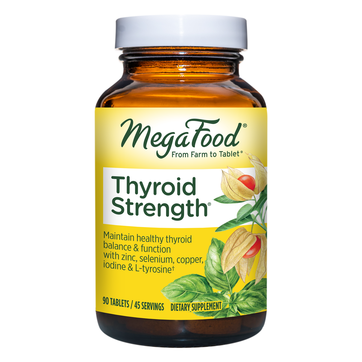 MegaFood Thyroid Strength - Mineral Supplement for Thyroid Support with Ashwagandha, Zinc, Iodine, L-Tyrosine, Selenium, and Copper - Gluten-Free - Made without Dairy - Vegan - 90 Tabs (45 Servings)